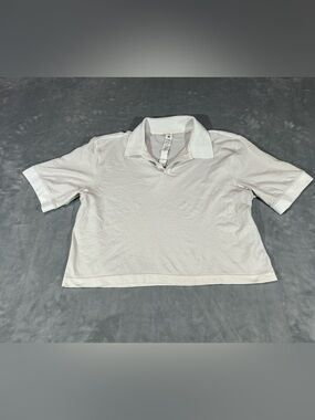 Lululemon Womens White Swiftly Tech Relaxed Fit Striped Crop Polo Shirt 8